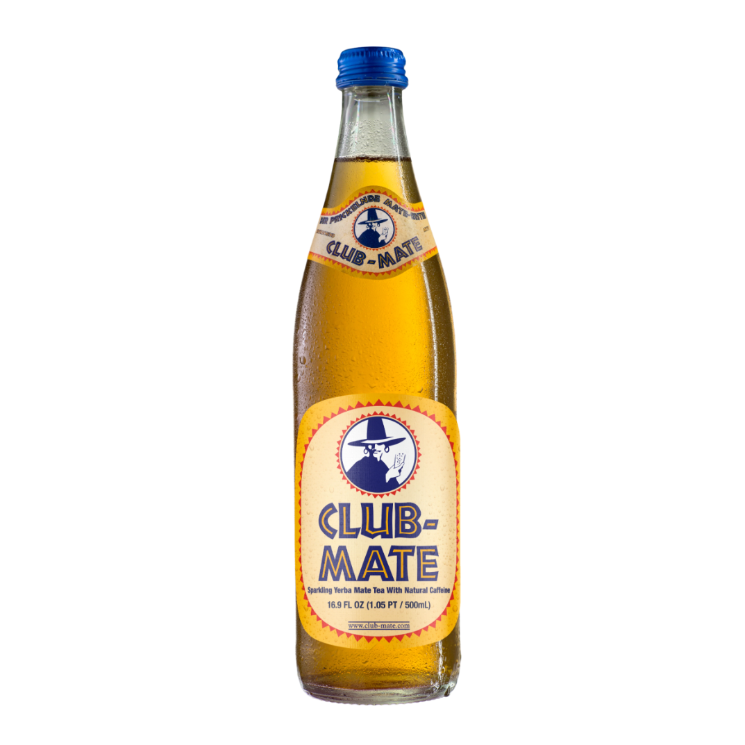 Club-Mate Original low sugar sparkling tea in a 16.9oz bottle